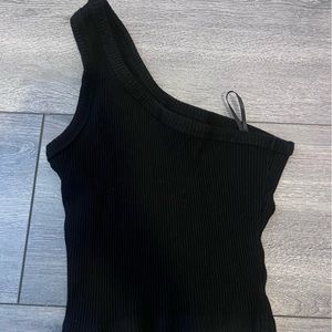 one shoulder black tank